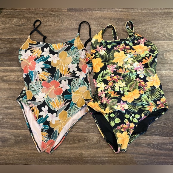 Hurley One Piece Swim Suit Black Hawaiian Floral Tropical XL - Picture 1 of 8